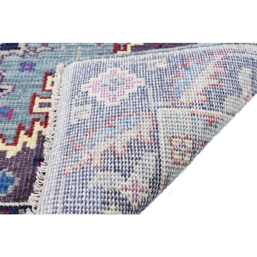 Hand-knotted Blue Wool Rectangular Area Rug with Fringe