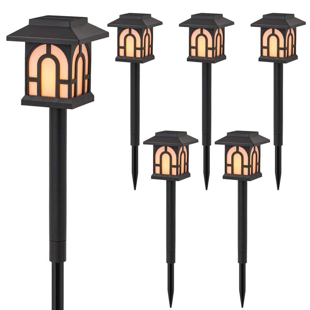 Black 100 Lumen Flickering Flame LED Weather Resistant Outdoor Solar Path Lights (6-Pack) price history on PriceWatchPro