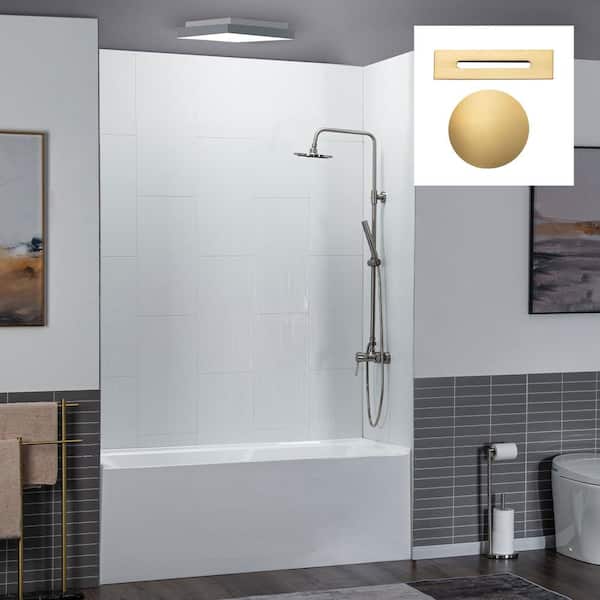 WOODBRIDGE 54 in. x 30 in. Acrylic Soaking Alcove Rectangular Bathtub with Right Drain and Overflow in White with Brushed Gold
