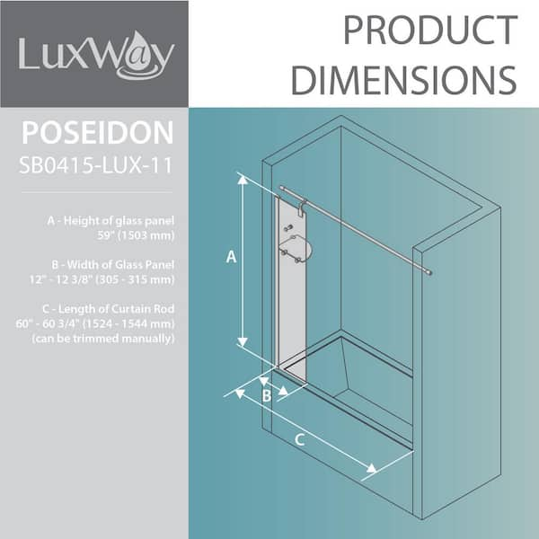 Poseidon 60 in. W x 59 in. H Fixed Frameless Splash Panel and Curtain Rod  Tub Door in Chrome with Clear Glass and Shelf