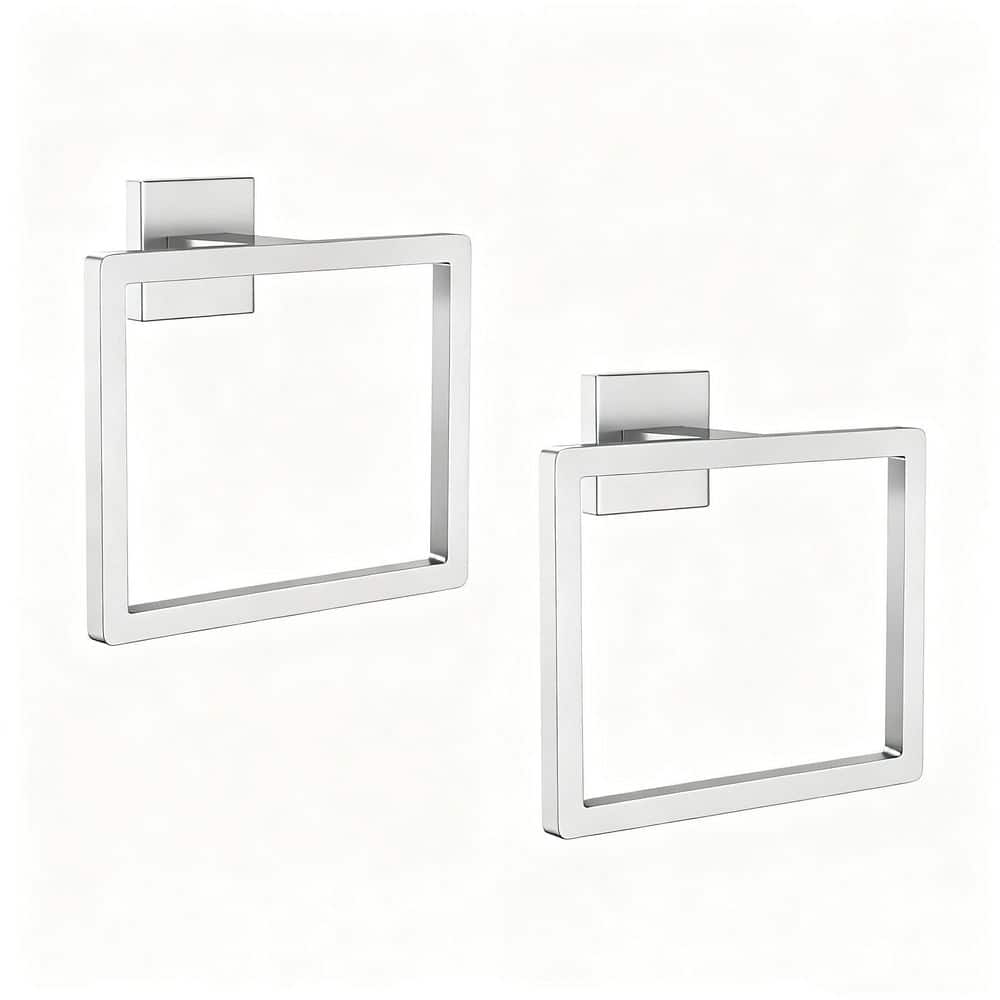 2 Pack Stainless Steel Wall Mounted Square Towel Ring for Bathroom in Brushed Nickel