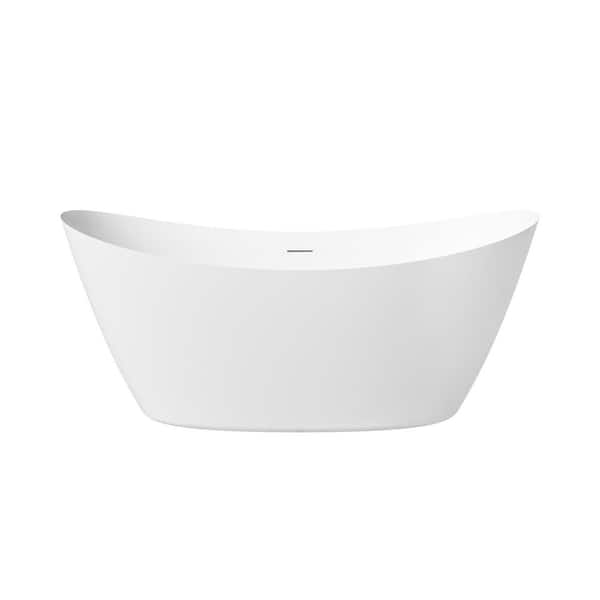 66 in. x 29 in. Freestanding Flat Bottom Acrylic Soaking Bathtub with Center Drain in White