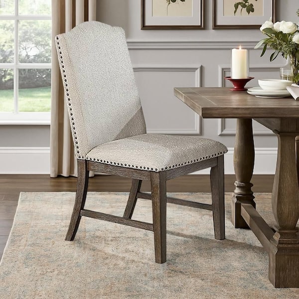 Alex Oak Brown and Beige Fabric with Solid back Dining Side Chair Set of 2