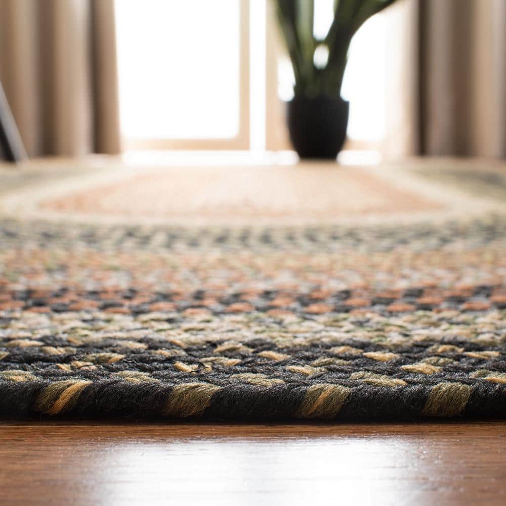 Handmade Braided Reversible Oval Rug in Blue, Easy Care Synthetic 5' x 8'