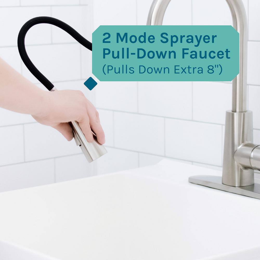 White Freestanding Utility Sink with Stainless Steel Faucet