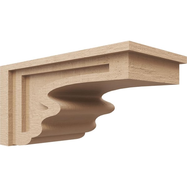 Ekena Millwork 8 in. x 8 in. x 16 in. Wide Highland Rough Cedar Woodgrain TimberThane Corbel, Primed Tan