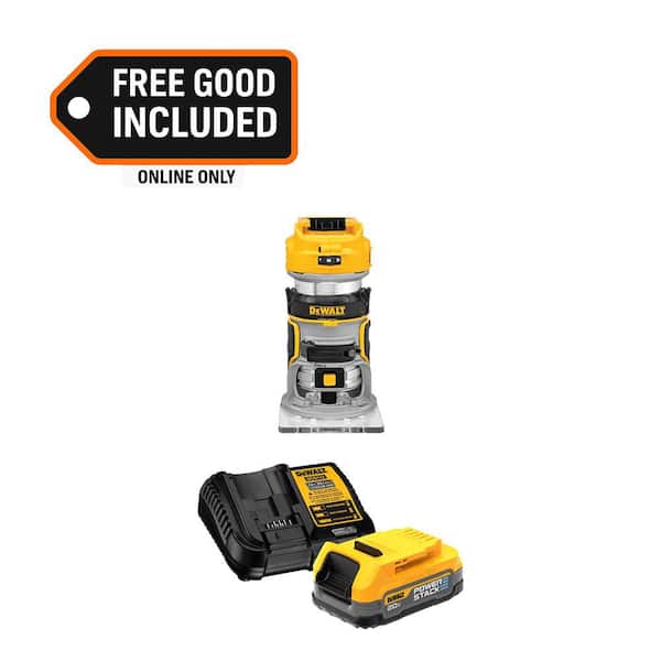 20V MAX XR Cordless Brushless Compact Fixed Base Router and 20V POWERSTACK Compact Battery Starter Kit