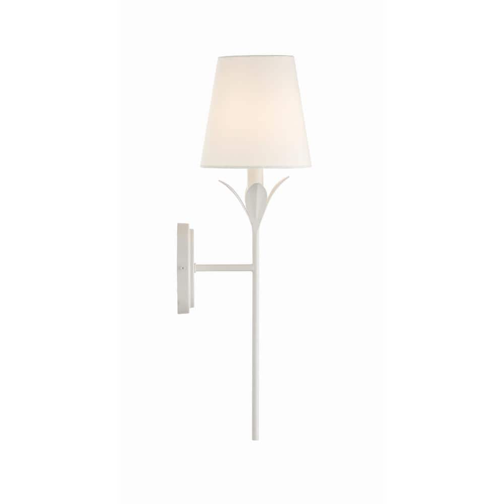 Matte White Steel Sconce with Silk Shade
