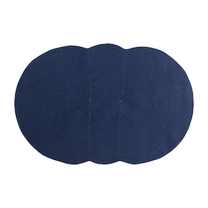 Country Braid Collection Dark Blue Solid 40" x 60" Tri-Circle 100% Polypropylene Reversible Solid Area Rug