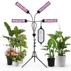 15-63 in. Adjustable Black 4-Head Mixed Spectrum LED Grow Light with Tripod Stand for Indoor Plants, Full Spectrum
