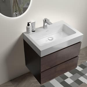 24 in. Single Sink Wall Mounted Rose Wood Bath Vanity with White solid surface Top Unassembled without Drain and Faucet