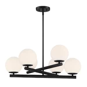 Crown Heights 6-Light Matte Black Chandelier with Etched Opal Glass Shade For Dining Rooms