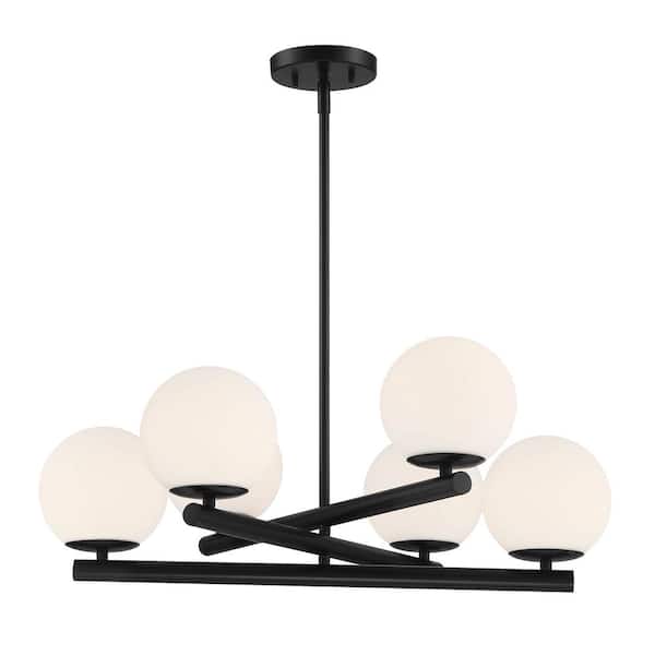 Designers Fountain Crown Heights 6-Light Matte Black Modern Geometric Chandelier for Dining Areas with No Bulbs Included