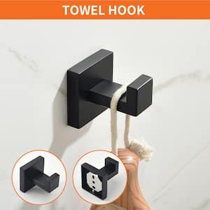 5-Piece Bath Hardware Set with Towel Hooks, Towel Bar, Toilet Paper Holder and Hand Towel Holder in Matte Black
