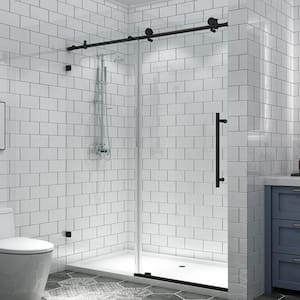 JIE 60 in. W x 74 in. H Sliding Semi-Frameless Shower Door in Matte Black with Tempered Glass