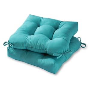 Solid Teal Square Tufted Outdoor Seat Cushion (2-Pack)
