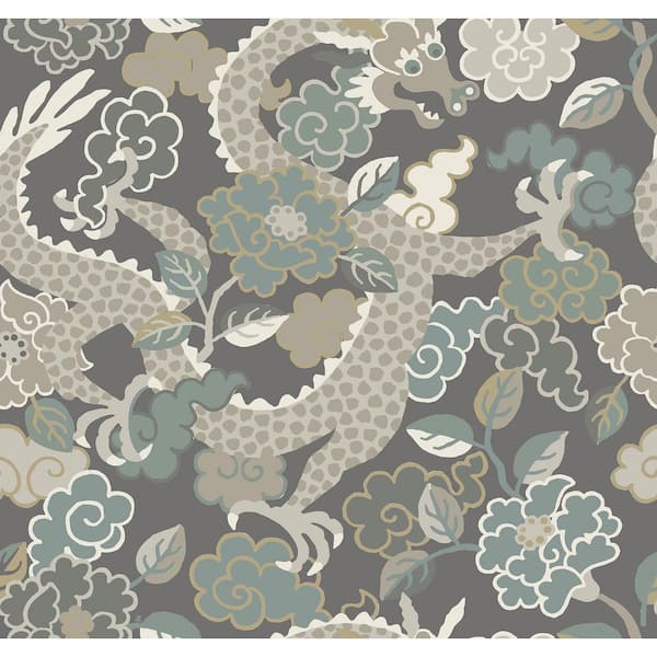 A-Street Prints Yanci Grey Stone Dragon Metallic Non Woven Wallpaper Sample