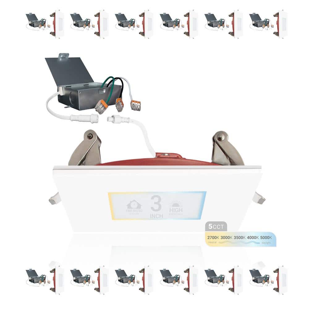 3 in. 2 Hour Fire Rated White Square Slim Canless Integrated LED Recessed Light 8W, 5CCT 27K-50K, Dimmable IC Rated 12PK price history on PriceWatchPro