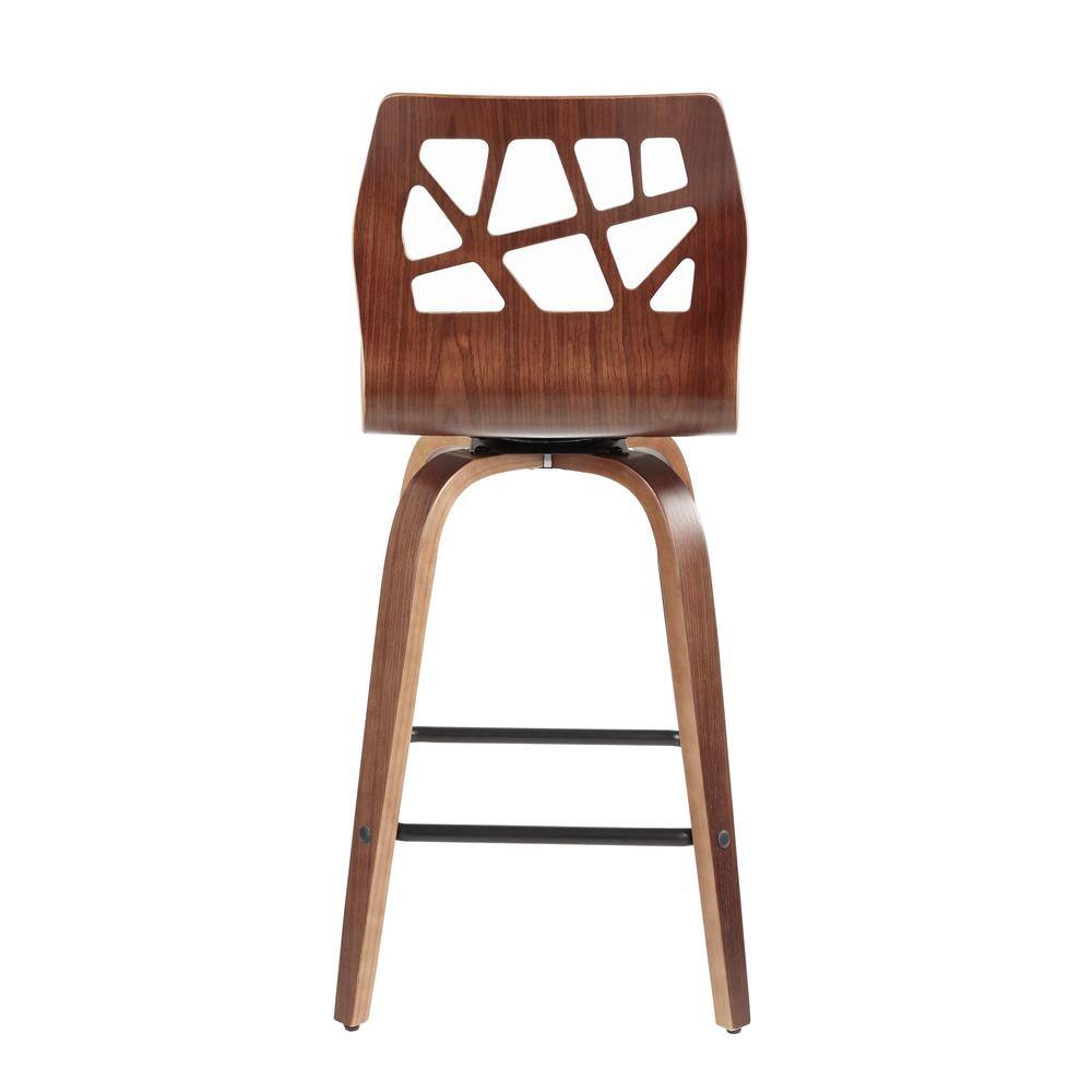 Walnut Wood Teal Fabric Mid Century Modern Swivel Counter Stool