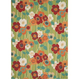 Pic-A-Poppy Seaglass 10 ft. x 13 ft. Floral Vintage Indoor/Outdoor Patio Area Rug
