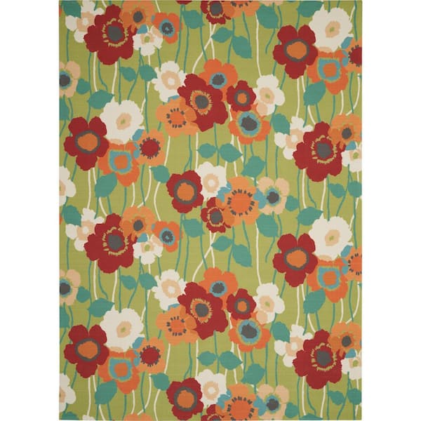 Waverly Pic-A-Poppy Seaglass 10 ft. x 13 ft. Floral Vintage Indoor/Outdoor Patio Area Rug