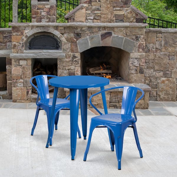Carnegy Avenue 3-Piece Metal Round Outdoor Bistro Set in Blue