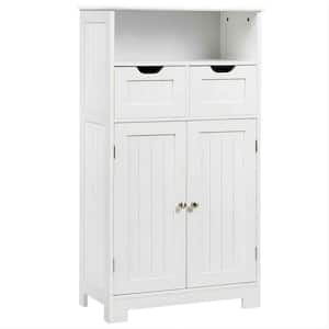 24 in. W x 12 in. D x 43 in. H White Bathroom Wooden Side Linen Cabinet with 2 Drawers and 2 Doors