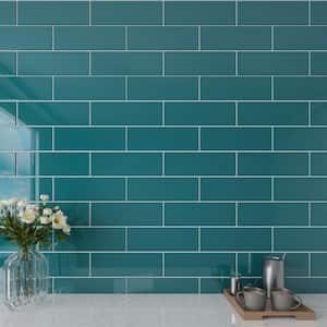 Dark Teal 4 in. x 12 in. x 8mm Glass Subway Tile (5 sq. ft./Case)
