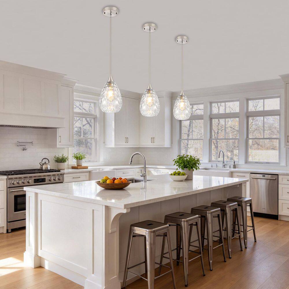 1-Light Nickel Modern Hammered Glass Pendant Light with Adjustable Rods for Kitchen Sink Dining Room (2-Pieces) price history on PriceWatchPro