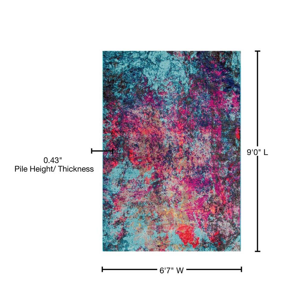 Multi Abstract Synthetic 6'7" x 9' Non-Slip Area Rug