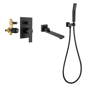 Single-Handle Wall Mount Roman Tub Faucet with Hand Shower 3 Hole Brass Bathtub Fillers in Matte Black