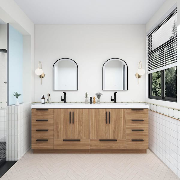 BV Better Vanity Carla 84 in. W x 20 in. D x 35 in. H Double Sink Freestanding Bath Vanity in Rose Wood with White Acrylic Top