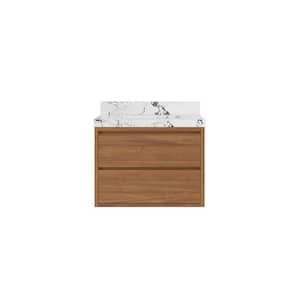 Madison Float 30 in. W x 22 in. D x 36 in. H Single Sink Bath Vanity Center Dark Natural with 2 in. Viola Night Qt. Top