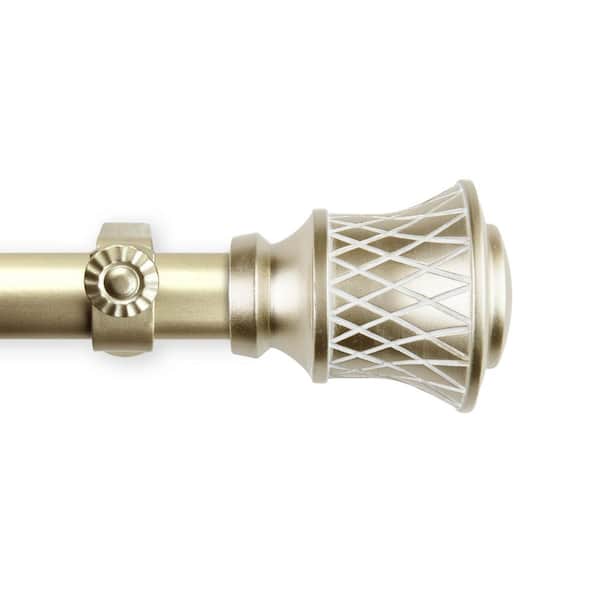 EMOH 66 in. - 120 in. Adjustable Single Curtain Rod 1 in. Dia in Gold with Jetaime Finials