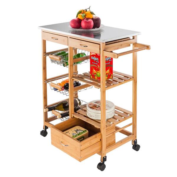 BYBLIGHT Clarine Natural 4-Tier Narrow Bar Cart with Wheels and Handle Storage  Shelf for Small Space BB-JW0384DT - The Home Depot
