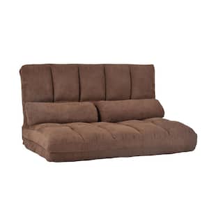 Brown Fabric Double Chaise Lounge Sofa Floor Couch and Sofa with Two Pillows