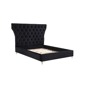 Bellagio Black Tufted Velvet California King Platform Bed with Acrylic Legs