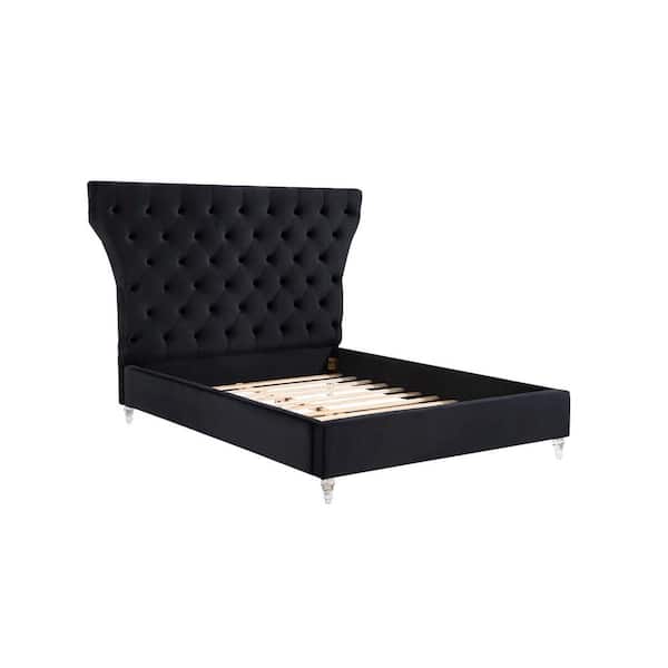 Best Master Furniture Bellagio Black Tufted Velvet California King Platform Bed with Acrylic Legs