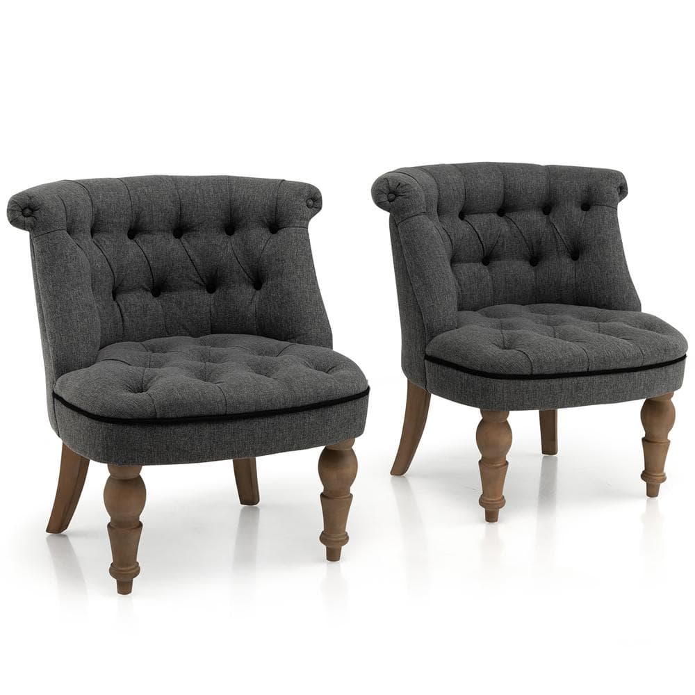 Costway Grey Upholstered Slipper Chairs Armless Accent Chairs