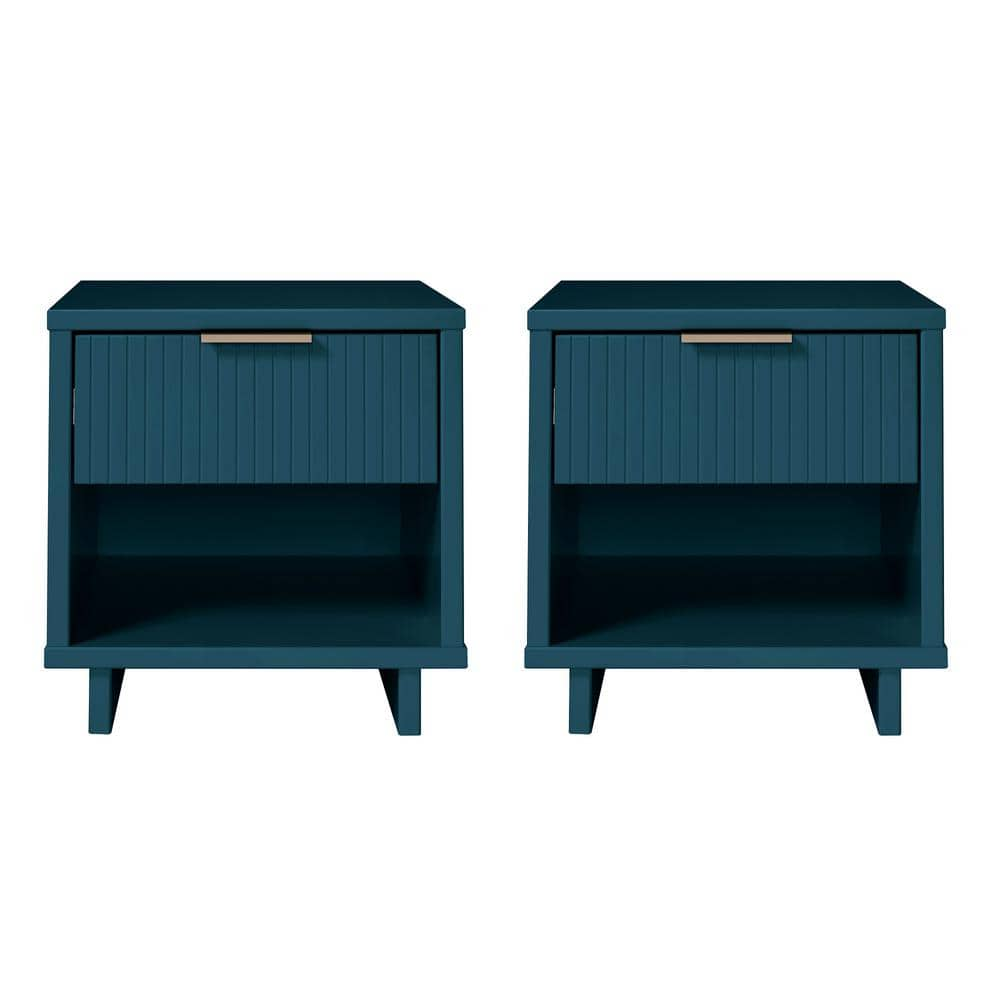 Manhattan Comfort Granville Midnight Blue 1-Drawer 18.11 in. W Modern Nightstand (Set of 2)