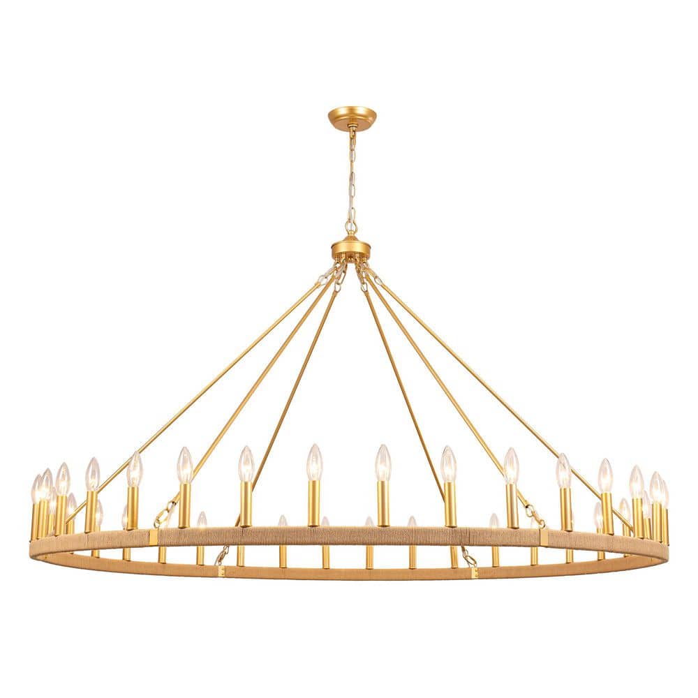 60 In. 36-Light Gold and Brown Wagon Wheel Chandelier Extra Large Farmhouse Cotton Rope Pendant Light for Living Room price history on PriceWatchPro