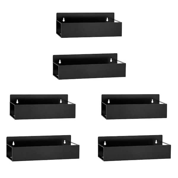 6-Pack Black Magnetic Spice Rack Organizer with Screw and Adhesive Hanging, Magnetic Shelf for Refrigerator