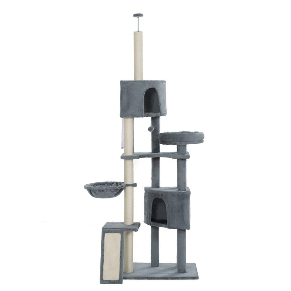 Cat Tree 105 in. Cat Tower Cats Plush Multi-Level Cat Condo with 3 Perches 2 Caves, Cozy Basket Scratching Board Gray