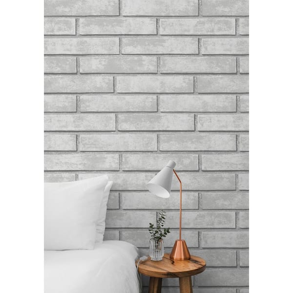 30.75 sq. ft. Calcutta Grey Monarch Brick Vinyl Peel and Stick Wallpaper Roll