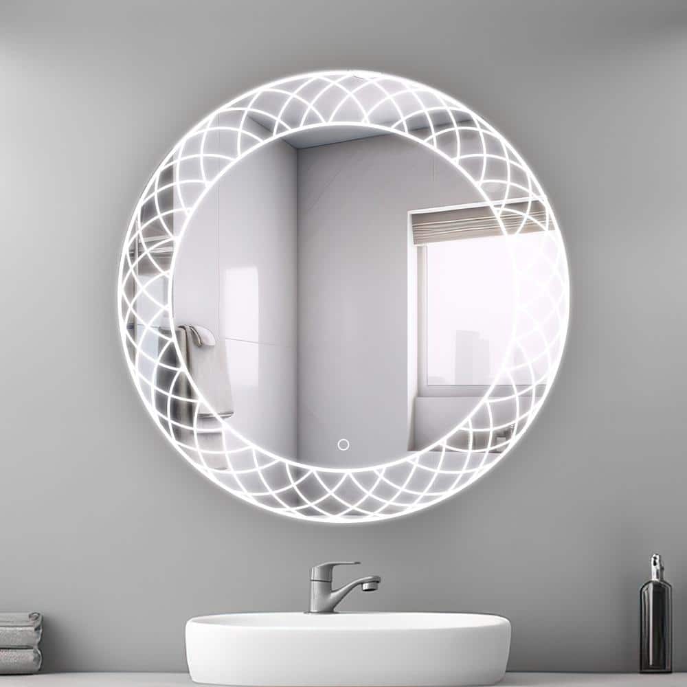 30" Round Silver LED Lighted Bathroom Mirror