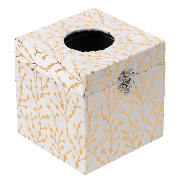 Vintiquewise Velvet Modern Paper Facial Tissue Box Holder in Rectangular  White and Gold QI003978_RC_WTG - The Home Depot