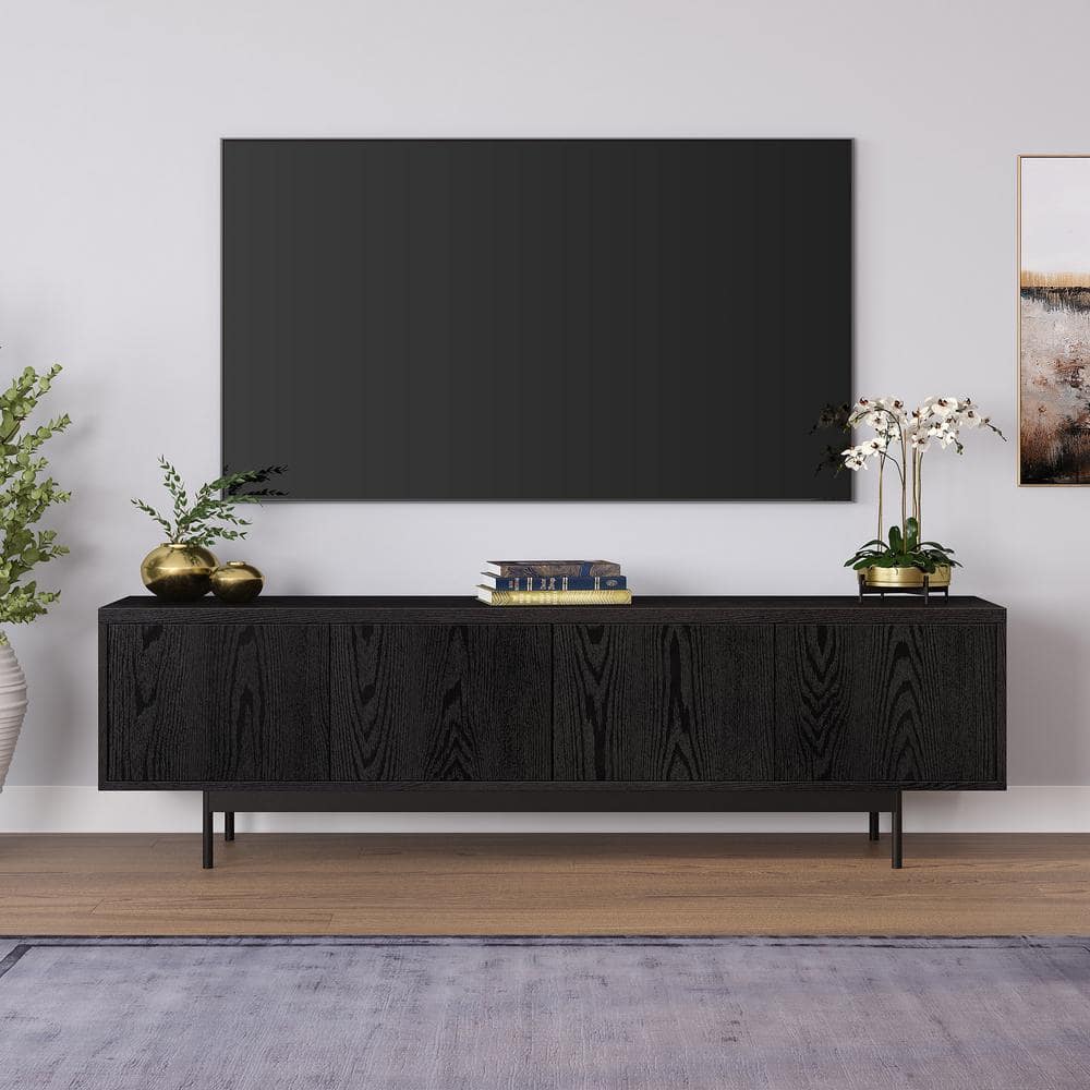 Meyer&Cross Abington 69.5 in. Black Grain TV Stand Fits TV's up to 75 ...