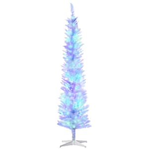 7 ft. Tall Pencil Prelit Artificial Christmas Tree with 500 Colorful Surface Branches, 250 Multicolor LED Lights, White