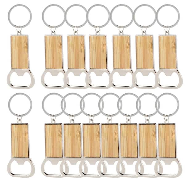 15-Pack Blank Wooden Bottle Opener Keychains in Bamboo and Metal for Laser Engraving Wood Burning DIY