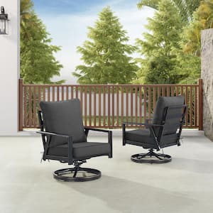 Pair of Black Aluminum Deep Seating Swivel Rocker Club Chairs with Cushions